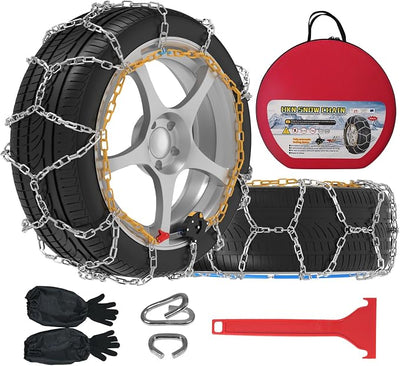 Auto-Fixing Snow Chains, 30s Quick Fit Easy Installation Tire-Chains, Portable Reusable High Carbon Steel Anti Slip Tire Chain for Passenger Car, Pickup Trucks and SUV - Set of 2