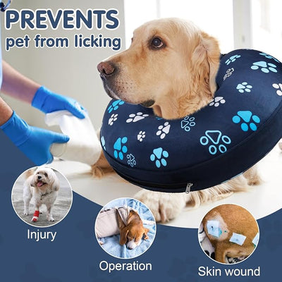 BEAUTYZOO Inflatable Dog Cone Collar, Recovery Dog Cone After Surgery, Adjustable Blow up Dogs Donut Collar, Pet Recovery Collar for Dogs,Navy Blue M