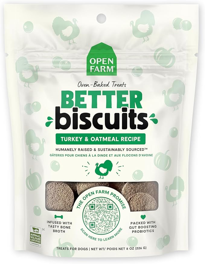 Better Biscuits, Oven Baked Dog Treats with Probiotics, Turkey & Oatmeal Recipe, 8oz Pouch