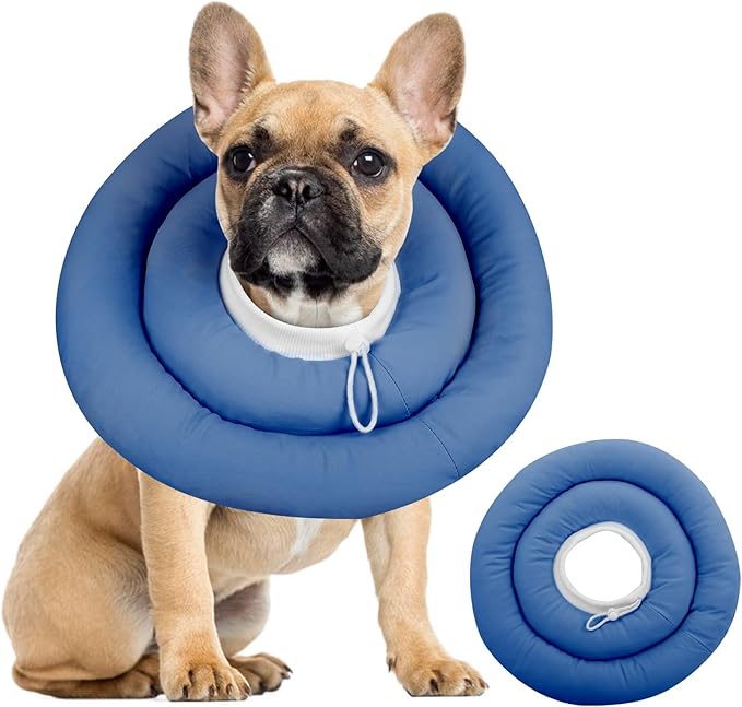 IDOMIK Dog Recovery Collar, Waterproof Soft Dog Cone After Surgery, Comfy Protective Elizabethan Collar Alternative for Dogs Cats, Adjustable Pet Neck Donut Cone Anti-Licking Biting Wounds,Navy,L