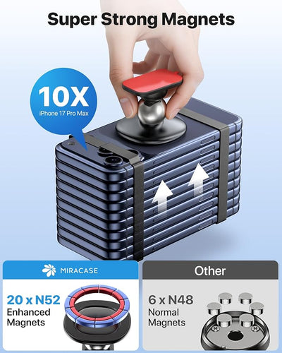 Miracase for MagSafe Car Mount【Strong Magnets】 Magnetic Phone Holder for Dashboard，360 Adjustable Car Phone Holder, Compatible with Garmin GPS iPhone Android and All Smartphones, Black
