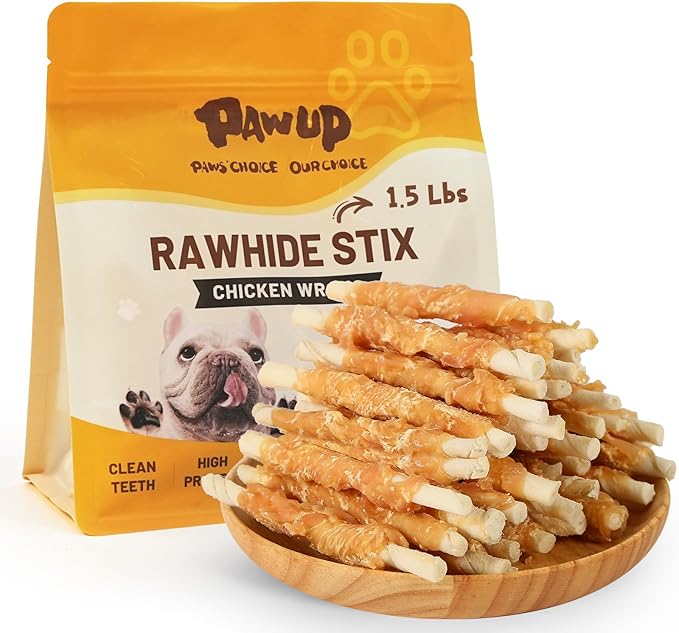 Dog Treats, Chicken Wrapped Rawhide Sticks, Long Lasting Rawhide Chews for Teeth Cleaning, Taurine Added for Small & Medium Dogs, 24oz