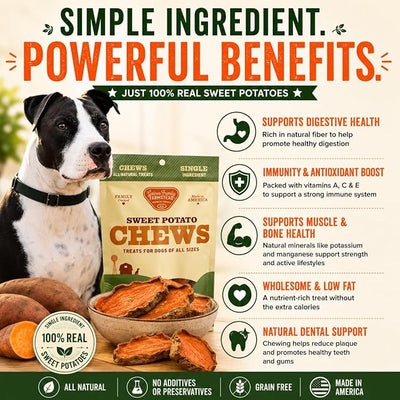 Gaines Family Farmstead Sweet Potato Dog Treats, 32oz Bag - Single Ingredient Sweet Potato Chews for Dogs, Grain Free Rawhide Alternative, High Fiber Healthy Dog Chews, Made in USA