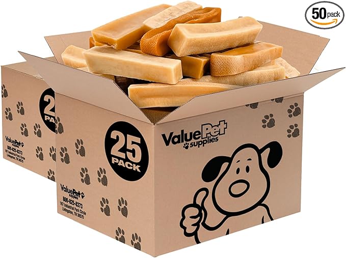 ValueBull Himalayan Yak Cheese Dog Chews, Medium, 50 ct Bulk Pack - Long Lasting for Aggressive Chewers, All Natural, Healthy & Safe, Low Odor Nepal Yak Milk Chews