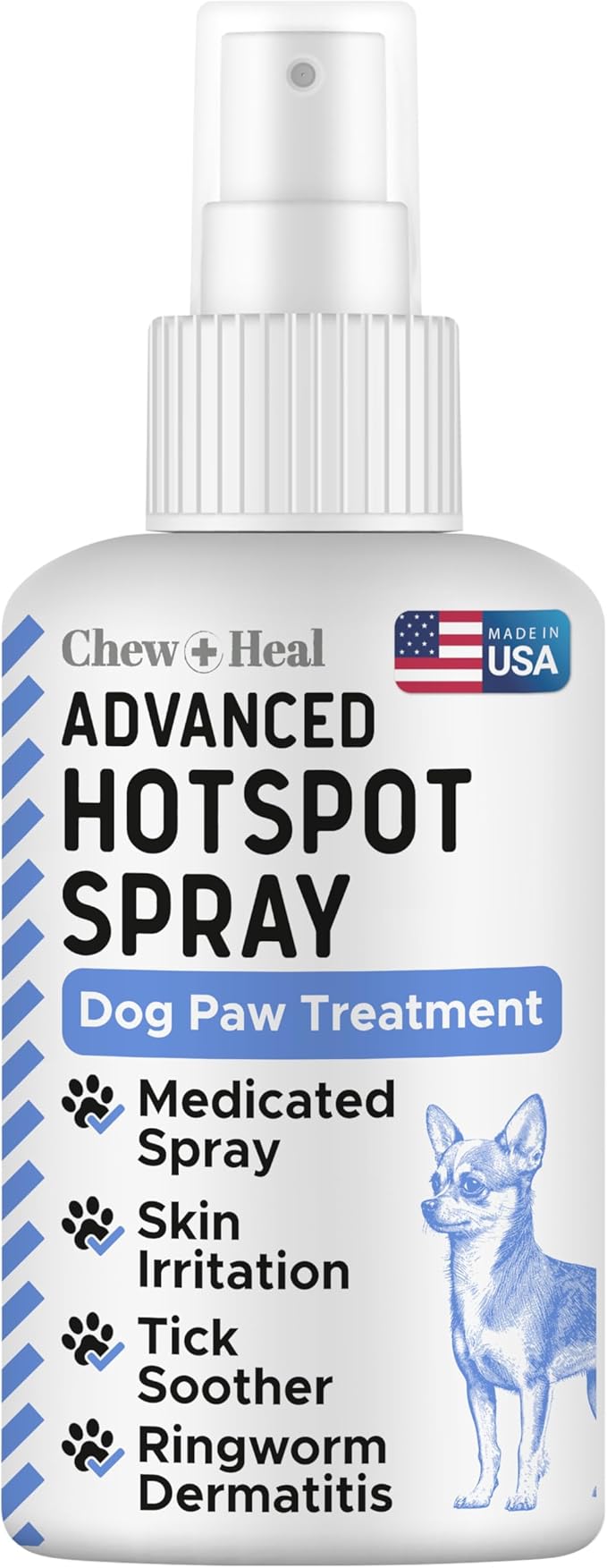 Chew + Heal Labs Medicated Dog Paw Spray - 8 oz Advanced Chlorhexidine Hot Spot Treatment Spray with 1% Ketoconazole 2% Chlorhexidine for Dogs - Good for All Breeds - Made in the USA