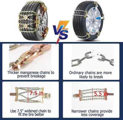 Snow Chains, Tire Chains for Car SUV Pickup Trucks, Adjustable Portable Universal Emergency Anti Skid Snow Car Tire Chains for Tire Width 225-285mm, 6 Pack