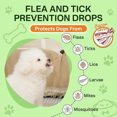 Puyrzoe Dog Flea Treatment Drops, Natural Oral Flea and Tick Prevention for Dogs with Pumpkin Seed, Echinacea, Omega-3/6/9- Support Immunity, Healthy Skin & Coat, Digestion & Overall Wellness