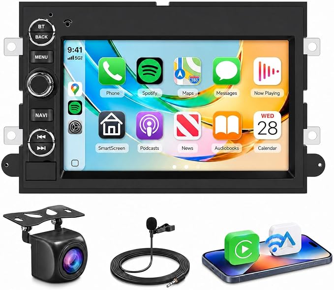 2G 64G Car Stereo for Ford F150 F250 F350 E250 E350 Fusion Edge Explorer Radio with Wireless Carplay Android Auto 7inch IPS Touchscreen Bluetooth DAB+ OBD2 WiFi FM/RDS GPS SWC Backup Camera