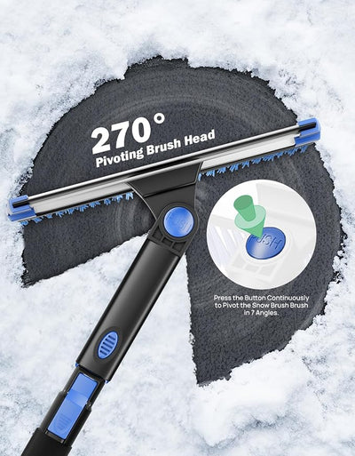 JOYTUTUS 61.3″ Ice Scraper and Long Handle Snow Brush, 270° Pivoting Extendable Car Snow Scraper Brush for Car Windshield, Telescoping Ice Scraper, Snow Remover for Cars, Trucks, SUV (Blue)
