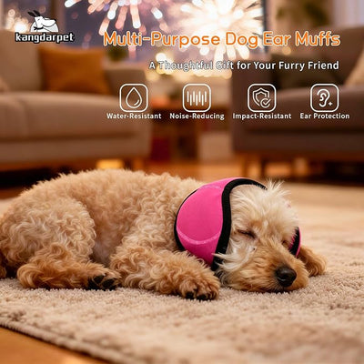 Upgraded Dog Ear Muffs for Noise Protection & Anxiety Relief, Adjustable No Shake Ear Wrap for Firework, Hematoma, Bathing, Swim, Grooming and Force Drying (Fuchsia, S(Head Size:10"-15"))