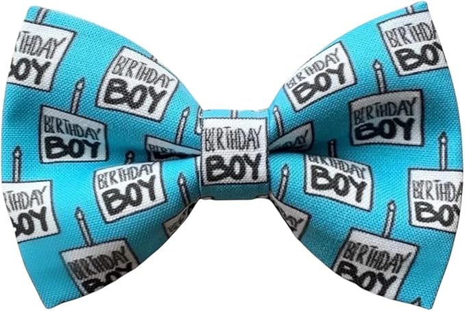 Detachable Dog Bow Tie, Slide-On Pet Bowtie for Collars, Stylish Durable Dog Lover Accessory Small, Medium & Large Dogs (Blue Birthday, Small (3.5in Wide))