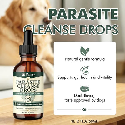 Pawsy Parasite Cleanse Drops for Dogs – Probiotic Botanical Formula with Herbal Blend – Gut Health, Digestive Balance & Daily Wellness Support – for Puppies, Adult & Senior Dogs – 60 mL