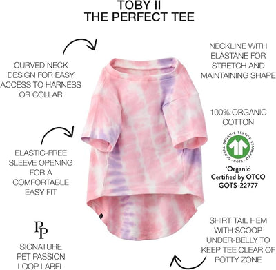 Pet Passion Toby II - The Perfect Tee, 3 Pack Short Sleeve Pet T-Shirt 100% Organic Cotton Tees Clothes for Small, Medium, Large Dogs, Pink Tie Dye, X-Large (55-80 lbs)