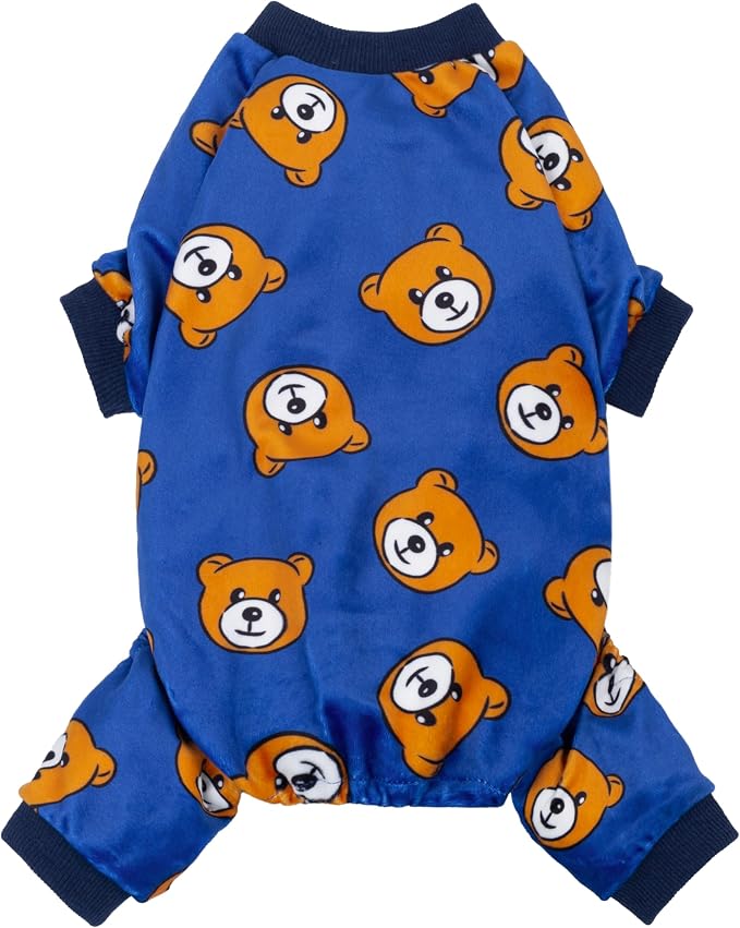 Fitwarm Cute Bear Dog Pajamas, Dog Clothes for Small Dogs Boy Girl, Fleece Pet Onesie with Feet, Royal Blue, Brown, XS