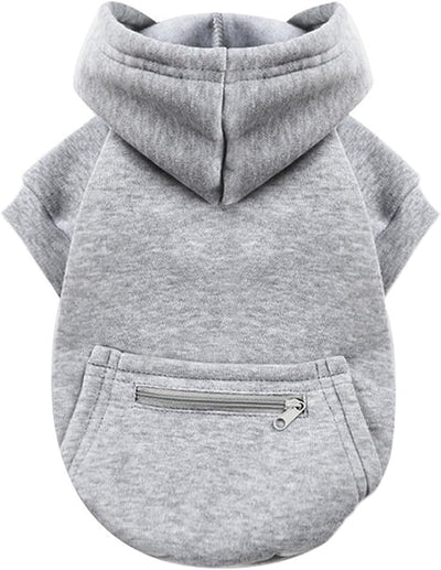 Jecikelon Dog Hoodies for Small Dogs with Zipper Pocket, Soft Fleece Puppy Clothes with Rope Hat, Warm Winter Outfits Cold Weather Coats, Cute Sweatshirt Chihuahua Costume (XX-Small, Y02-Grey)