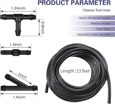 30 PCS Car Windshield Wash Tools, 13 Ft Rubber Hose with 30 T-type Y-type I-type Fitting, Seal Wiper Pump and Nozzle Leak-proof Connection Kit, Universal Flexible Hose for Cleaning (Black)