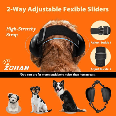 ZOHAN Dog Ear Muffs for Noise Protection, Comfort Dog Noise Cancelling Ear Muffs with Fast Snap Lock for Fireworks, Thunder, Vacuums(Black,L)