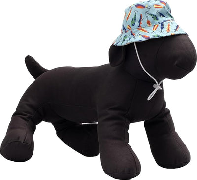 THE WORTHY DOG Gone Fishin' Bucket Hat for Dogs – Lightweight Pet Sun Hat with Adjustable Chin Strap, Soft Brim & Bright Colors - Blue, Medium