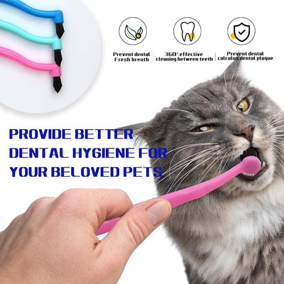 Pet Dental Care Set, Dual-Sided Toothbrush and Finger Brush, for Dogs and Cats (Black, Small Cone)