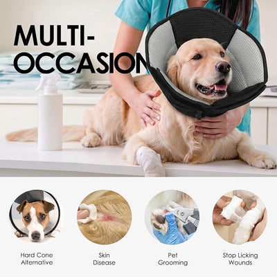 AOFITEE Dog Cone - Foldable Cone for Dogs After Surgery, Adjustable Comfy Cones to Stop Licking, Soft Dog Cone Collar for Large Dogs, Elizabethan Pet E-Collar for Wound Healing, Black Large