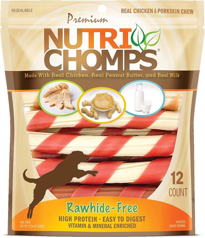 Dog Chews – 6-inch Twists, Easy to Digest, Rawhide-Free Dog Treats, Healthy, 12 Count, Real Chicken, Peanut Butter and Milk flavors