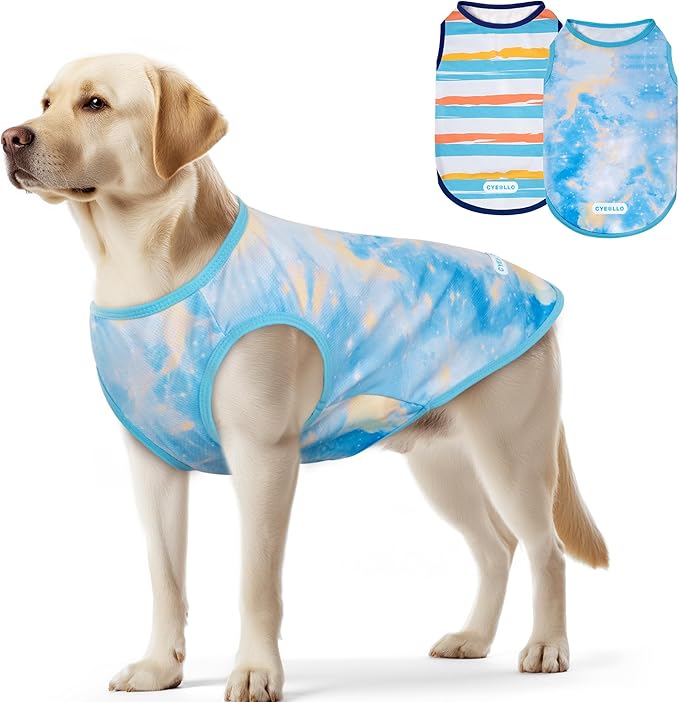 2pack Dog Cooling Shirt, Breathable Sleeveless Summer Clothes for Dogs, Intant Cool Dog T Shirts for Medium Large Dogs, Blue Sky 2XL
