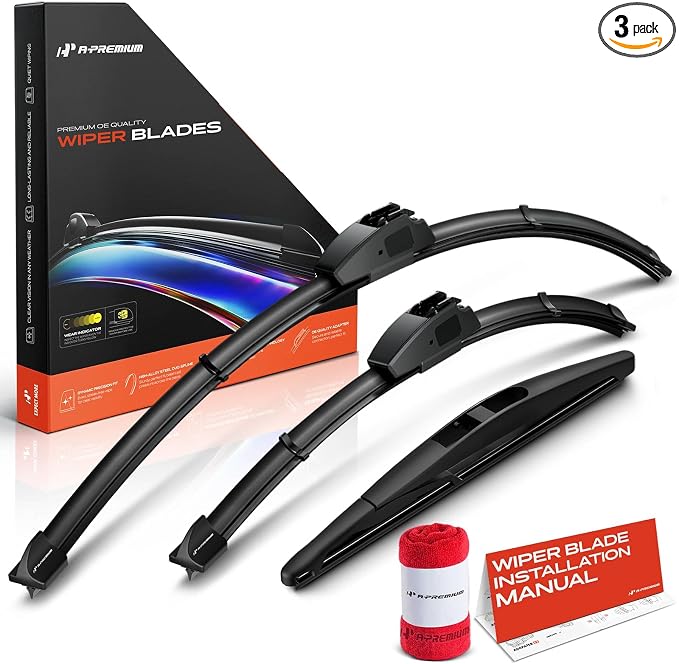 A-Premium 26"+15"+10" Windshield Wiper Blades Compatible with Mazda CX-50 2023-2024 - Front Rear Wipers Blade Set, Hook/RL3 Arm Connector, with Wear Indicator & Towel (Pack of 3)