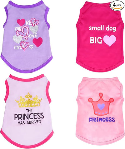 Pistha 4 Pack Dog Shirts Summer Printed Puppy Clothes Cute Sleeveless Pet T Shirts Dog Clothes for Small Medium Dogs Cats Girl(S)