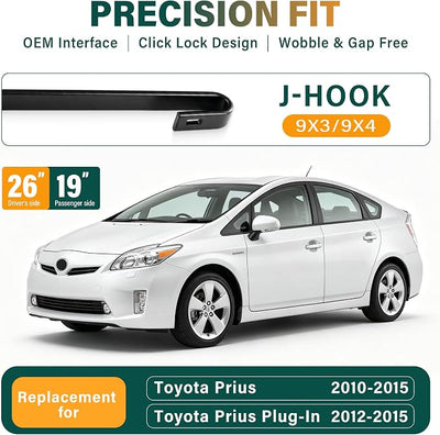 Windshield Wiper Blades Replacement for Toyota Prius 2010-2015, Toyota Prius Plug-In 2012-2015, Original Equipment Replacement Front Rear Wiper Blade Set - 26" 19" 16" (Set of 3)