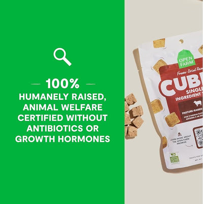 Open Farm Cubes, Freeze-Dried Raw, Single Ingredient Dog Treats, Chicken, 3oz Pouch