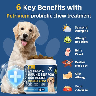 Dogs Allergy Relief Chews, Dog Probiotics for Skin & Immune Support Helps Relieve Itchy Skin & Ear, Dog Allergy Supplement for Paw Licking, Itching Skin Relief with Colostrum, Fish Oil