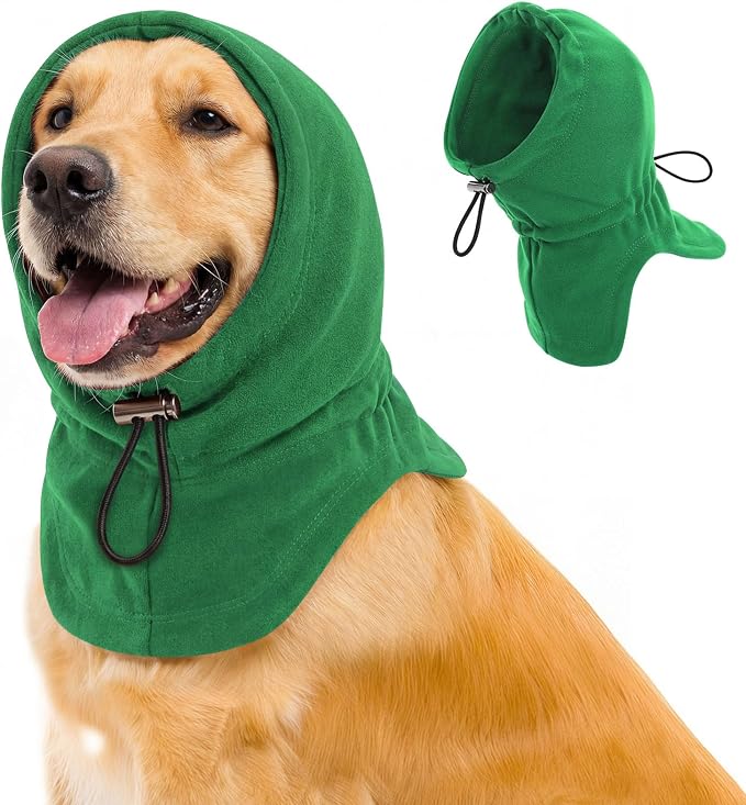 Dog Calming Hoodie - No Shake Ear Wraps for Dogs, Anxiety Relief & Noise Protection, Pet Ear Cover for Thunderstorms, Firework, Grooming, Force Drying, Green L