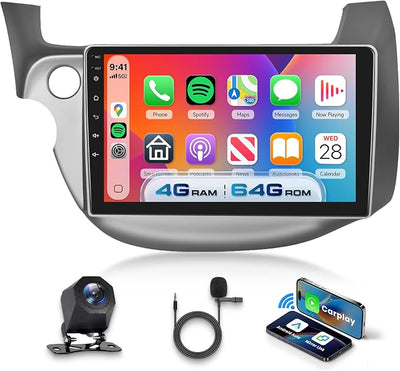 4G+64G Android 15 Car Stereo for Honda Fit 2008-2013 with Wireless Carplay Android Auto, 10.1 Inch 1280 * 720 Touch Screen GPS/WiFi/Bluetooth 5.0/FM/32EQ/SWC/Backup Camera
