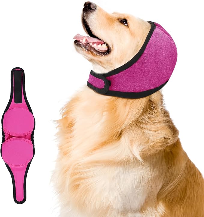 Upgraded Dog Ear Muffs for Noise Protection & Bath, No Shake EarWrap for Hematoma Prevention, Drying & Anxiety Relief, Elastic Waterproof Dog Ear Protector with Soundproof Sponge (Pink, Small)