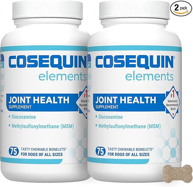 Nutramax Cosequin Elements Dogs Joint Health Supplement, Contains Glucosamine for Dogs, MSM, Supports Healthy Joints, for All Breeds and Sizes, Chewable Tablets, 75 Count (Pack of 2)