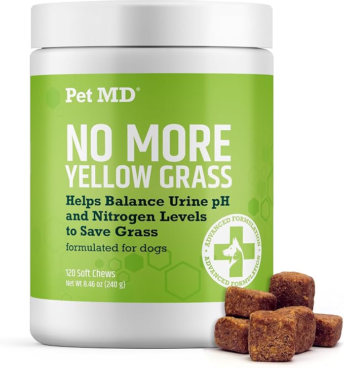Pet MD Lawn Aid Chews - No More Yellow Spots Dog Urine Neutralizer for Lawn - pH-Balancing Helps Prevent Dog Pee from Killing Grass - Enhanced with Digestive Probiotics for Dogs & Puppies - 120 ct