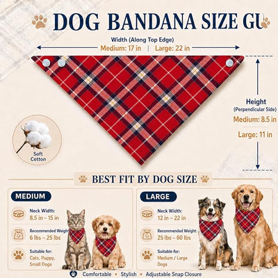 Valentine’s Plaid Dog Bandana, Reversible with Adjustable Snap Buckle, Reversible Triangle Bibs Accessories for Boy and Girl Holiday Party Costume & Festive Photo Accessory (Medium)