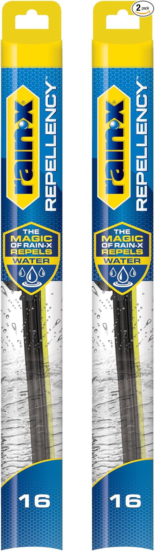Rain-X 810358 Repellency Water Repellent Wiper Blades, 16" Windshield Wipers (Pack of 2), All Weather Streak-Free for Enhanced Visibility w/Water Repellency Formula [Amazon Exclusive]