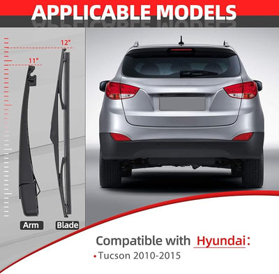 Replacement for Hyundai Tucson 2010-2015, Rear Windshield Wiper Arm Blade Set - OTUAYAUTO Factory OEM Style 988111H000
