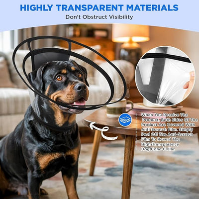 BONTHEE Clear Dog Cone Collar–Extra-Long Recovery E-Collar for Dogs, Transparent Adjustable Dog Cones Alternative for Small Large Medium Size Dogs,Protective Neck Brace with Soft Edges-L