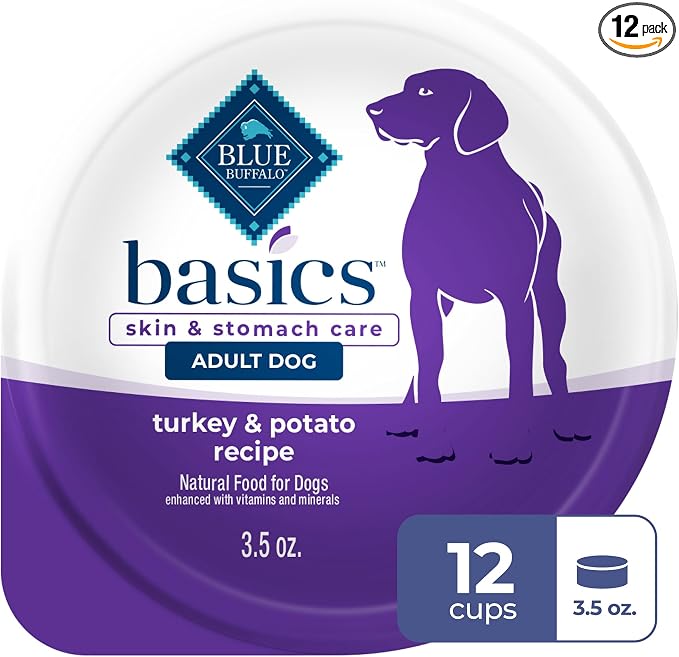 Blue Buffalo Basics Grain-Free Wet Dog Food for Small Breed Adult Dogs, Limited Ingredient Diet, Turkey Recipe, 3.5-oz Cups, 12 Count