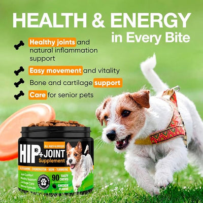 Glucosamine for Dogs – Hip and Joint Supplement Chews for Small, Medium & Large Dogs – Joint Pain & Mobility Support – Soft Chews for Pain and Inflammation Relief, 90 Chews