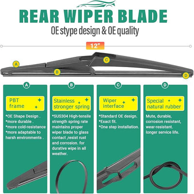 26" 23" 12" Windshield Wiper Blades Replacement for Mercedes Benz GL-Class 2013-2016 GL350 GL450 GL550 ML-Class 2012-2015 ML350 GLE-Class 2016-2018 GLE350 Front Rear Wipers Set (Pack of 3)