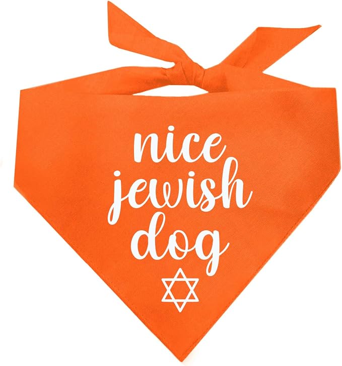 Nice Jewish Dog Bandana | 100% Cotton | Made in USA | Passover | Hanukkah | Yom Kippur | Rosh Hashanah | Jewish Celebration | Bar & Bat Mitzvah | Orange, X-Small (930)