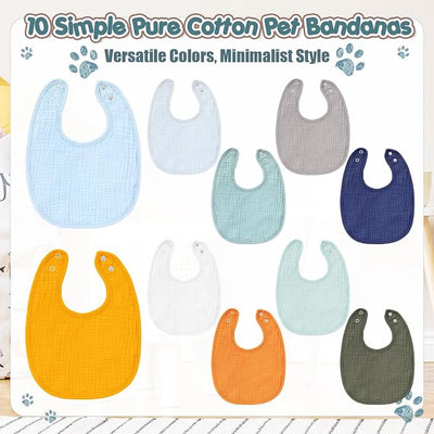 Shinylin 10 Pcs Muslin Cotton Square Dog Bandanas Reversible Pet Bibs Scarf Dog Scarves with Two Snaps Apparel Accessories Kerchief for Small to Medium Puppy Cat(Fresh Color)