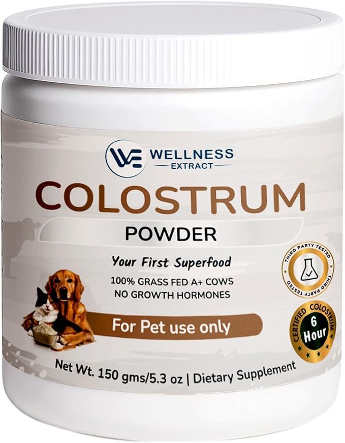 Bovine Colostrum Powder for Pets 5.3 oz (150g) – 100% Grass-Fed Bovine Colostrum, Natural Immune & Gut Health Support, Colostrum for Dogs, Cats & Puppies, Dog Supplements for Skin & Coat Health