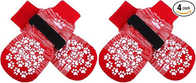 EXPAWLORER Anti Slip Dog Socks, Red, Medium, 4 Count, Fabric, Elastic Band, Dog, Paw Protection, Indoor & Outdoor