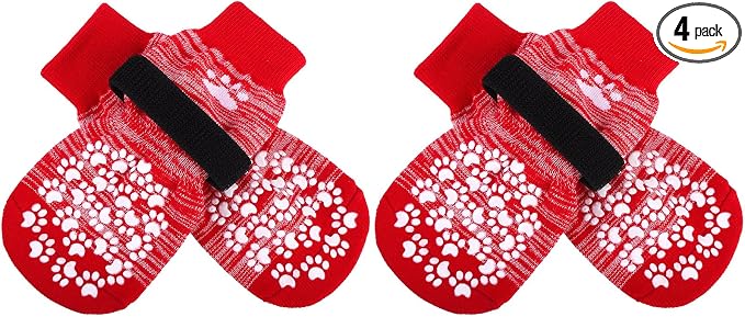 EXPAWLORER Anti Slip Dog Socks to Prevent Licking Paws, Dog Shoes for Hot Pavement, Dog Booties for Small Medium Large Senior Dogs, Traction Control Boots & Paw Protectors for Hardwood Floors-Red