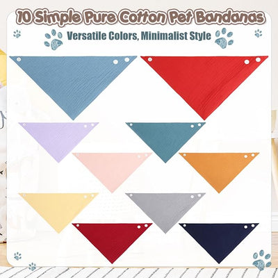 10 Pcs Muslin Cotton Triangle Dog Bandanas Reversible Pet Bibs Scarf Dog Scarves with Two Snaps Apparel Accessories Kerchief for Small to Medium Puppy Cat(Deep & Dynamic Color)