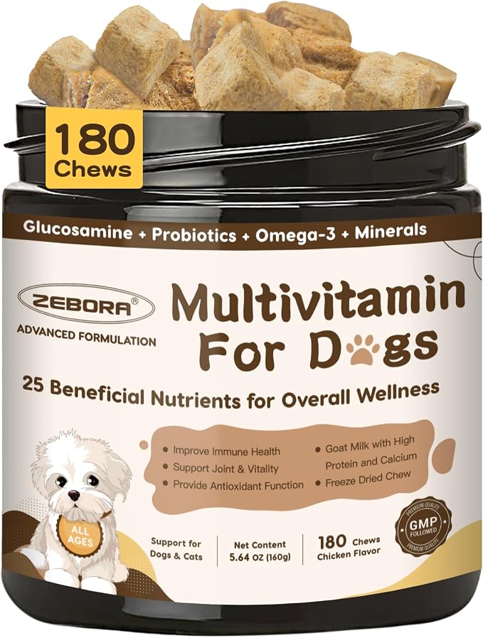 Dog Multivitamin with Probiotics - Dog Vitamins and Supplements - Multivitamin for Dogs with Glucosamine, Omega 3 and Probiotics for Dogs Digestion, Immunity, Joint, Skin and Coat - 180ct